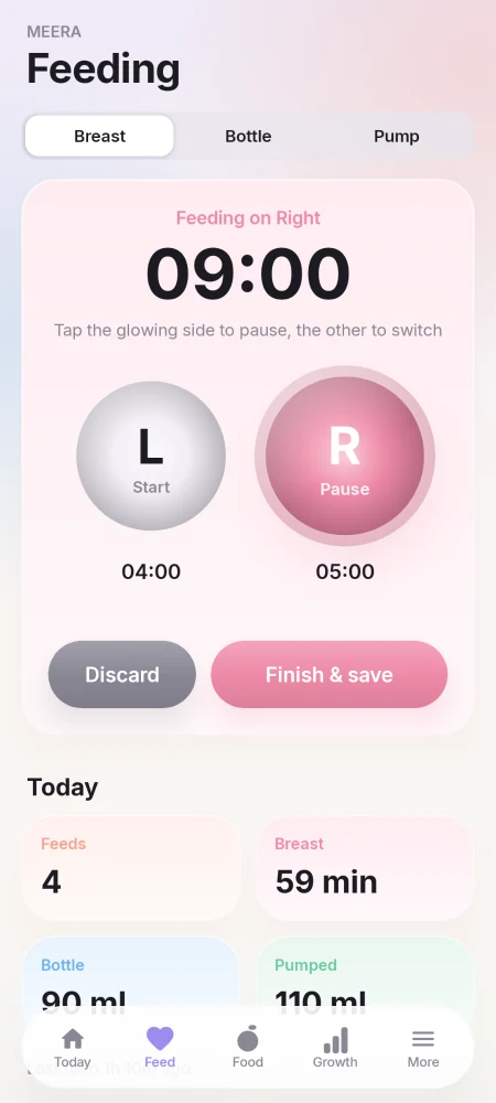 nestly left and right breastfeeding timer
