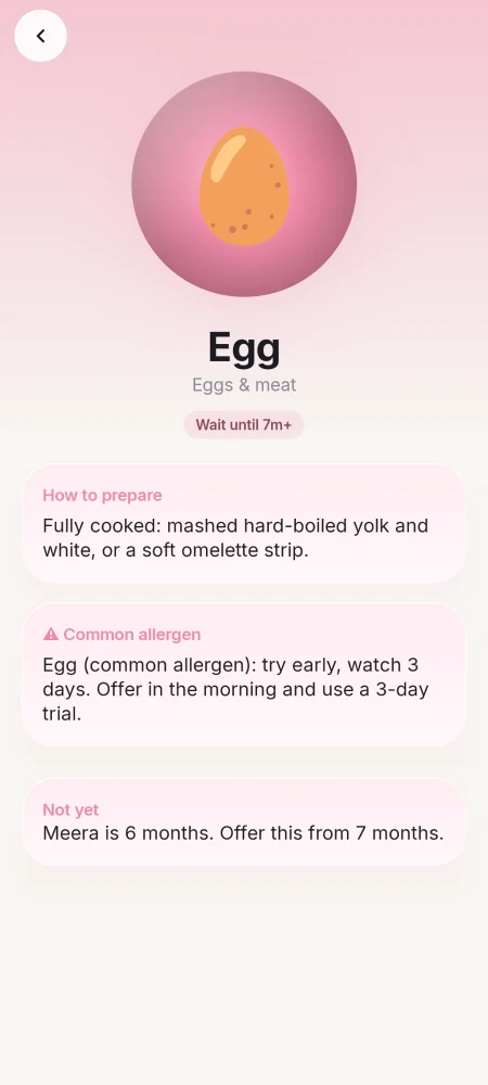 nestly food detail with prep, allergen and choking notes
